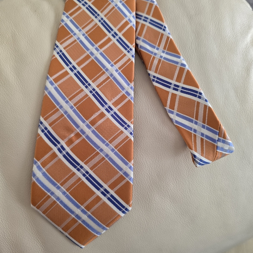 Michael Kors Orange and Blue Plaid Silk Necktie Tie